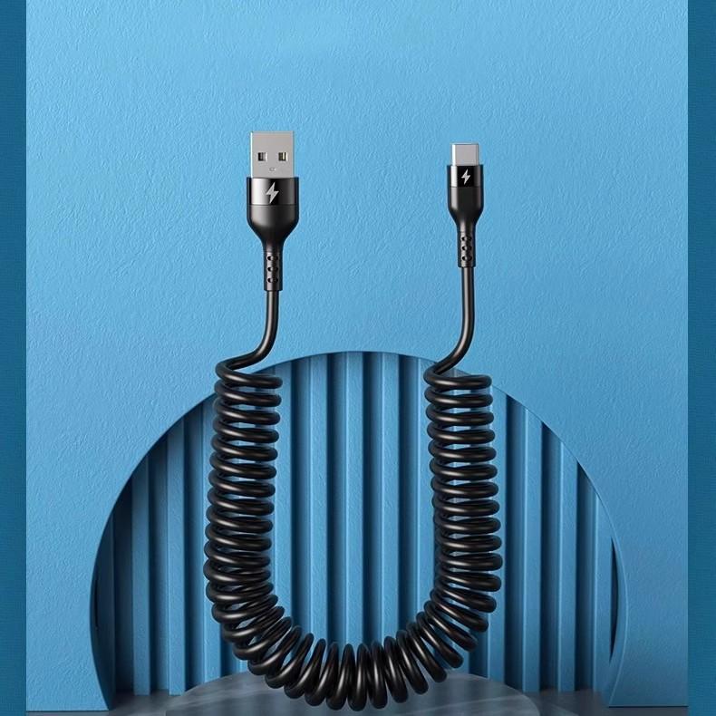 Сверхбыстрая зарядка 6А, выдвижной кабель Type-C для Apple и Huawei - Совместим с автомобилями и мотоциклами