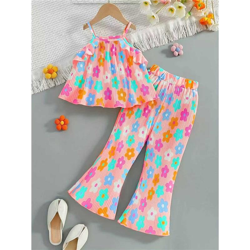 Girls' Fashionable Two-piece Summer Children's Sweet Halter Top + Flared Pants Set