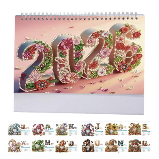DIY Rhinestone Art Painting Desk Calendar Kit 12-Month Home Office Planner 2026 Practical Sparkling Rhinestone Craft Calendar