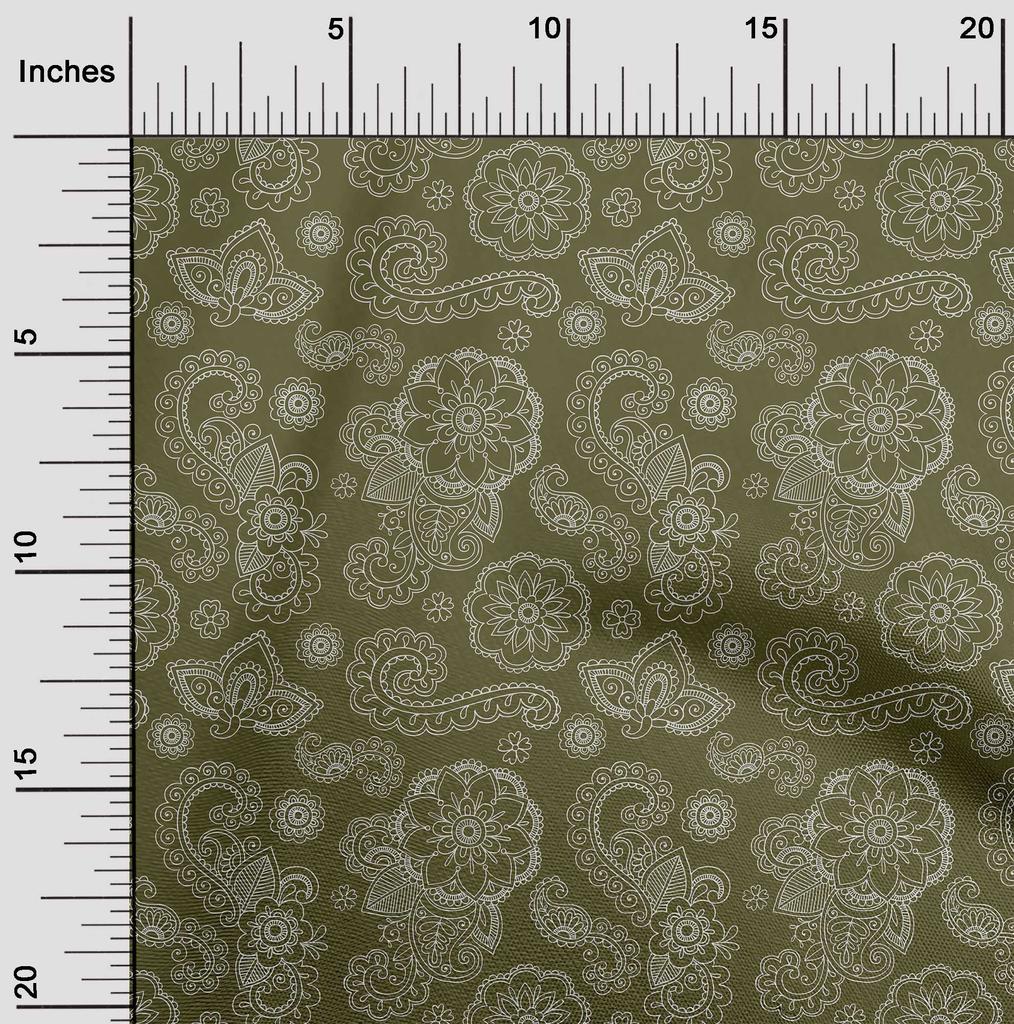 oneOone Cotton Flex Dark Olive Green Fabric Asian Paisley Quilting Supplies Print Sewing Fabric By The Yard 40 Inch