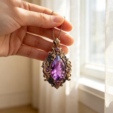 Vintage Jewelry Enamel Color Amethyst Pendant Necklaces Medieval Style Banquet Jewelry for Women