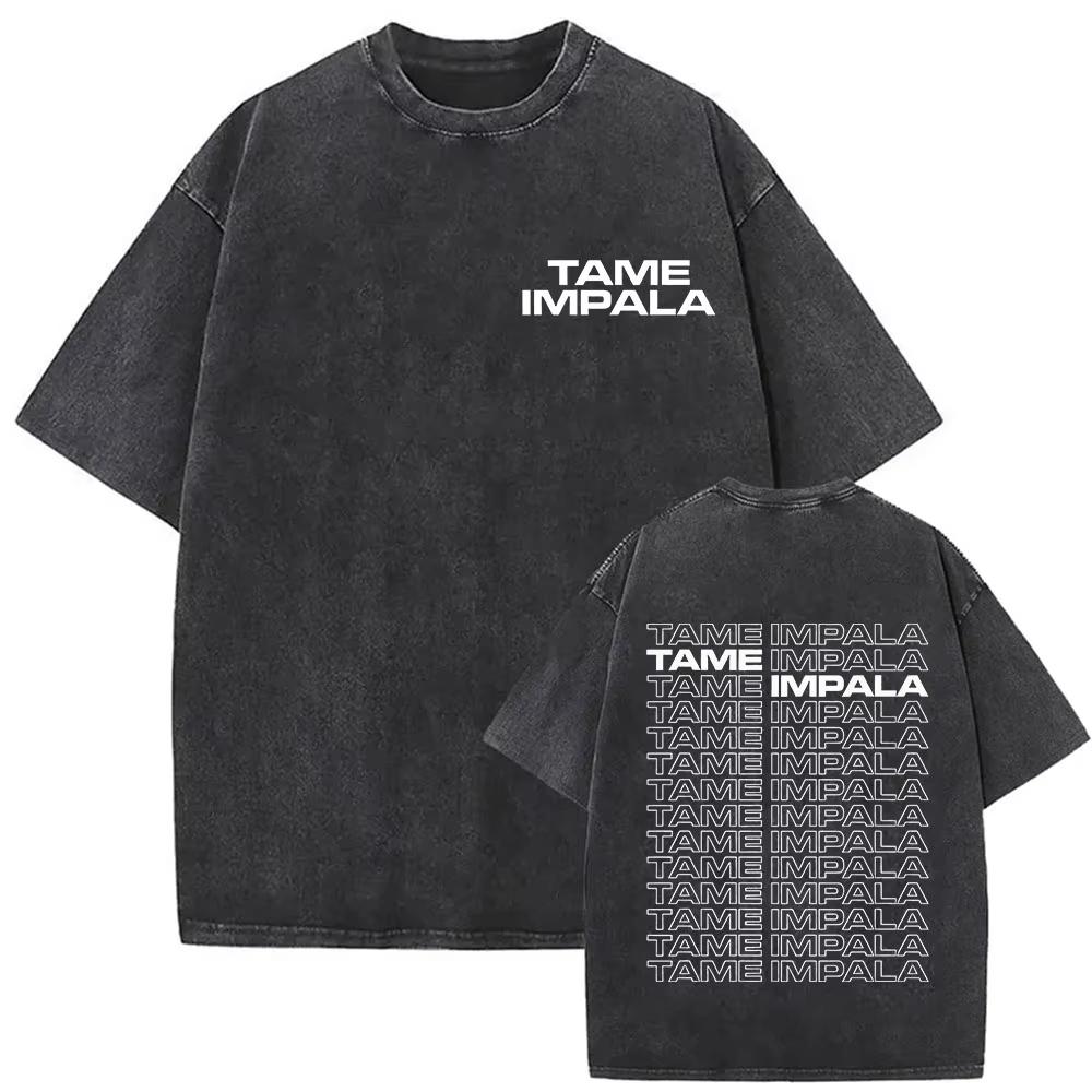 Rock Band Tame Impala Deadbeat Tour 2026 Vintage Washed T-shirt Unisex Hip Hop Gothic T Shirt Casual Oversized Short Sleeve Tees