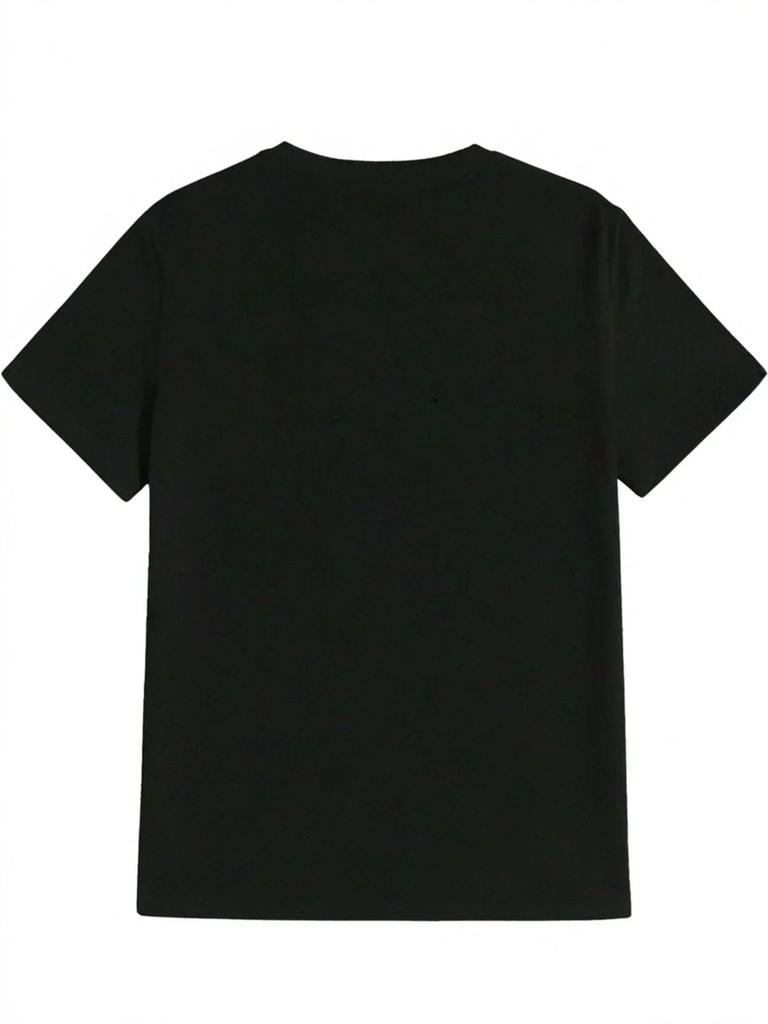 Mens pattern Tshirt dark gray trendy street style light summer concert daily wear top breathable fabric machine