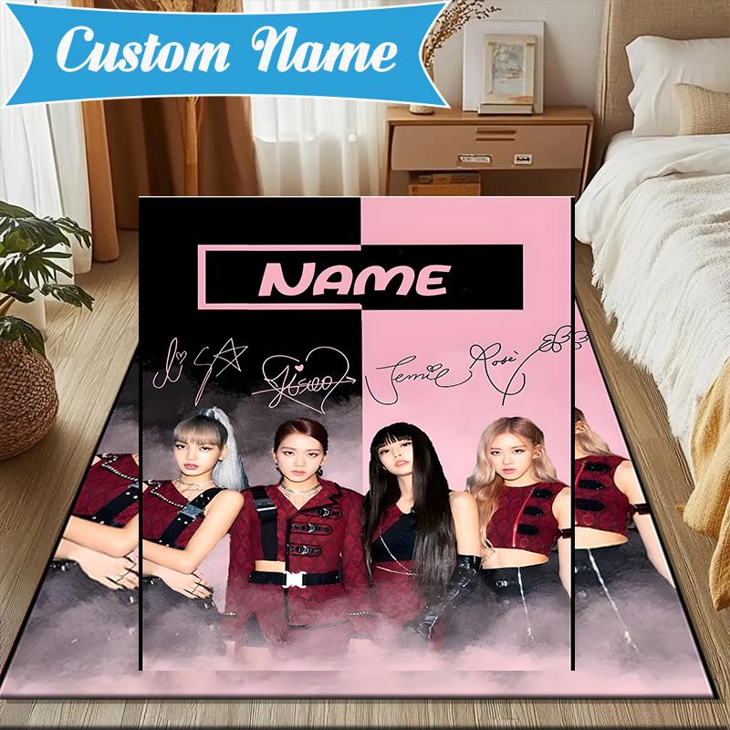 Custom Name Kpop Group Fashion Rug for Living Room, Game Rooms, Office, Bedroom, Floor Mat Playful Design, fan gifts Christmas decor