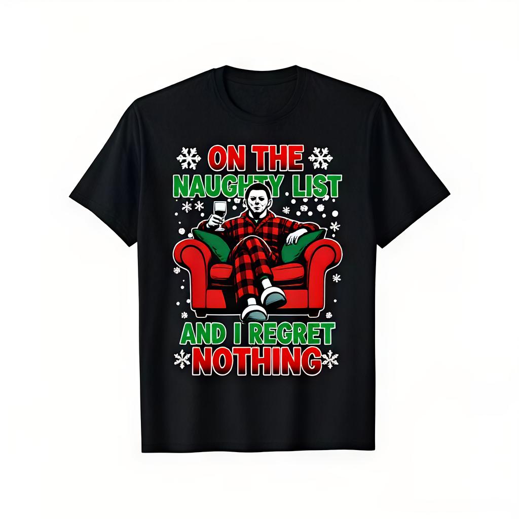 Funny Naughty List Saying With Red Armchair Design Heavyweight Cotton Halloween Thanksgiving Xmas Party Outfit Adult Graphic Tee Gift