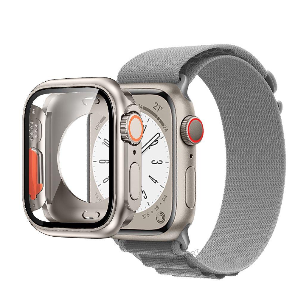 Стеклянный чехол, нейлоновый ремешок для Apple Watch 44 мм, 45 мм, 40 мм, 41 мм, чехол + ремешок, защитная пленка для экрана, IWatch Series 56 Se 7 8, переход на Ultra