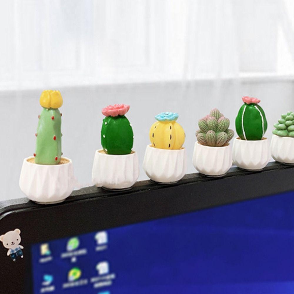 Mini Cute Succulent Plant Pots Resin Dollhouse Miniature Succulent Potted Cactus Car Ornament