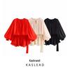 2025 Spring Women's Fashion: European & American Style Three-Color Puff Sleeve Ruffle Pleated Skirt