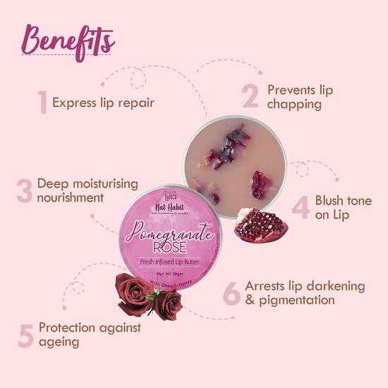 Бальзам для губ Nat Habit, свежее гранатовое розовое масло для губ с топленым маслом дези и сырым медом для пигментации губ, осветления, темных и потрескавшихся губ, 10 г