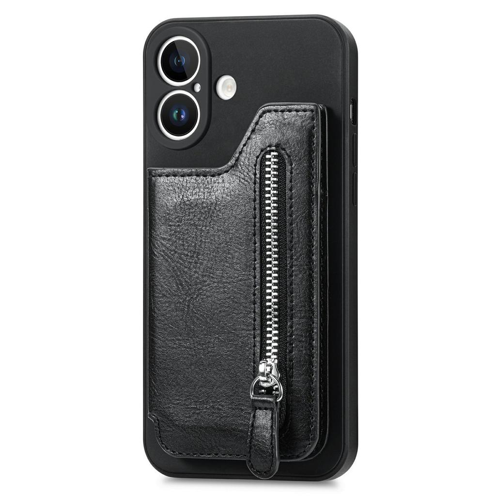 Чехол для iPhone 16 из искусственной кожи + ТПУ с карманом на молнии и кошельком - фиолетовый