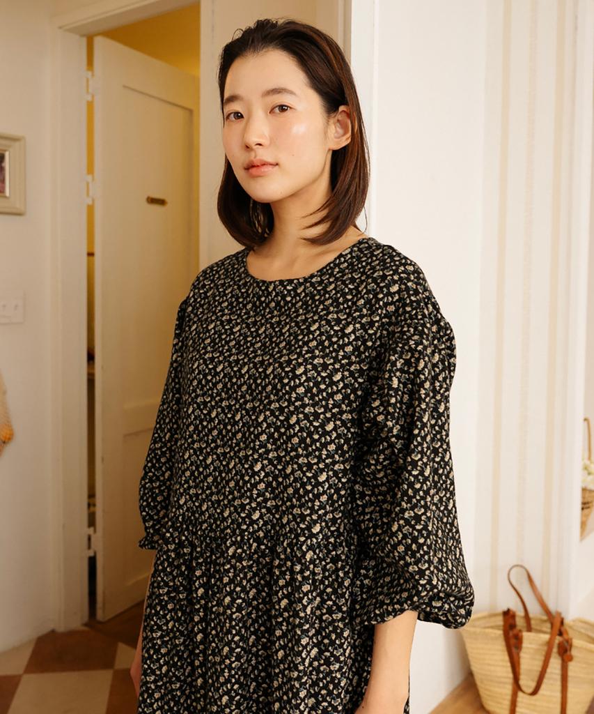 CHIQUITA Flower Balloon Dress Black