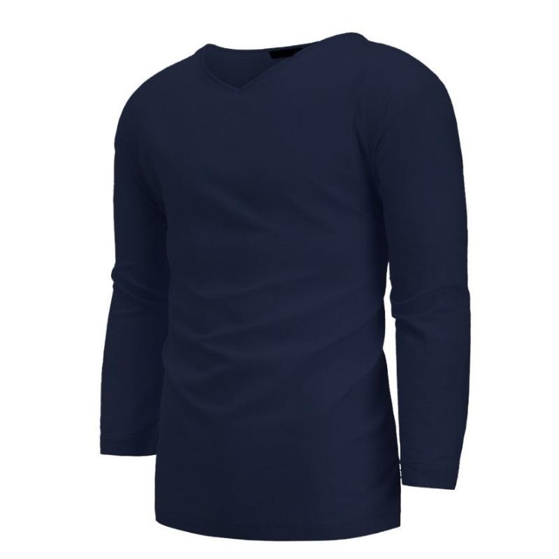 Мужская рубашка свободного кроя из хлопка и льна с длинными рукавами и V-образным вырезом