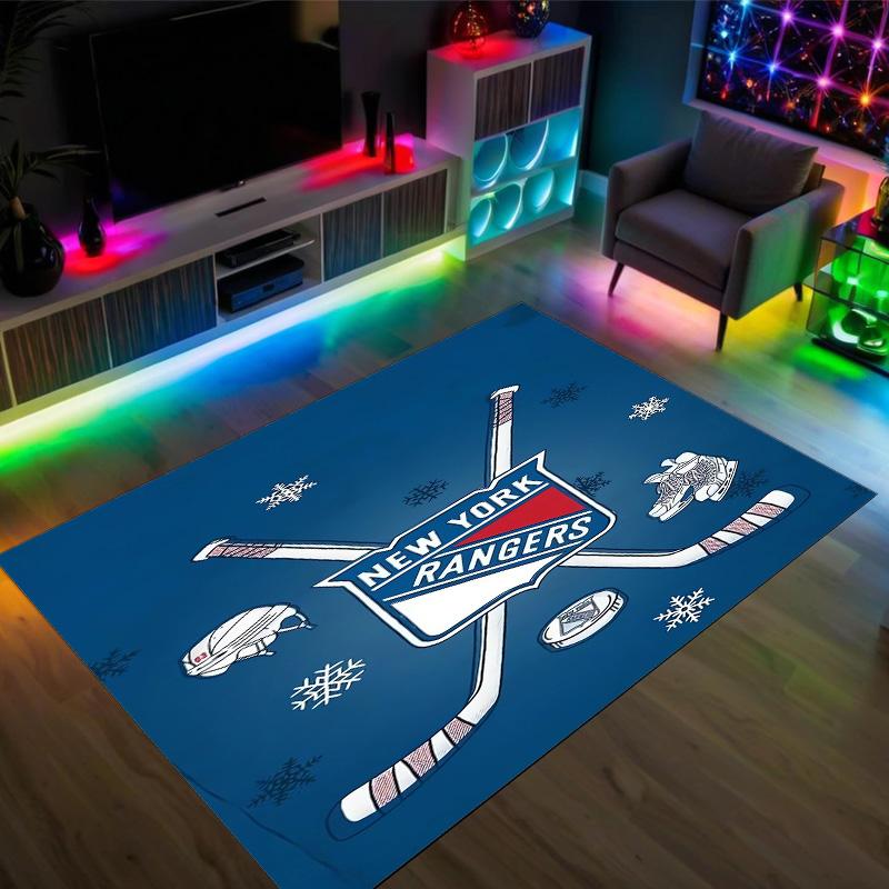 New York Rangers Design Crystal Velvet Carpet Cozy Non?Slip Printed Rug For Bedroom Living Room Entrance