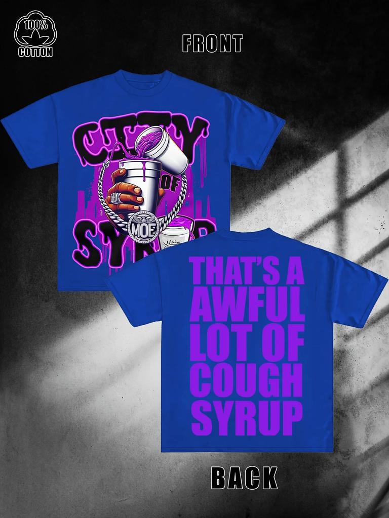 Men's Navy Blue Cotton Pattern T-Shirt "That's Terrible Cough Syrup" Printed Casual Crew Neck Short Sleeve T-Shirt Loose