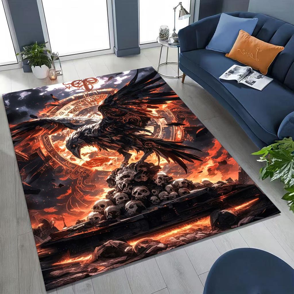 Viking Oding Raven Crow Huginn Muninn Norse Mythology Rug for Bedroom Living Room Sofa Home Doormat Decor,Kid Non-slip Floor Mat