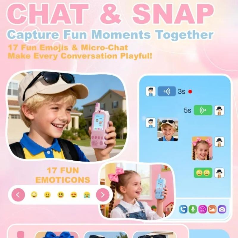 New Upgraded Video Walkie Talkies for Kids 2 Pcs Chat Games Long Range Rechargeable Outdoor Camping Toys Boys Girls Birthday Gift with Camera Function