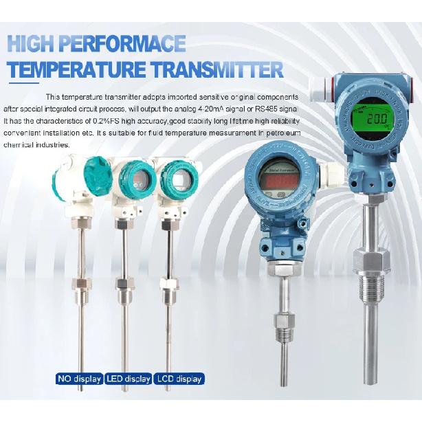 4-20mA RS485 Output LCD Display Temeprature Transmitter 0-200 Degree 0-300 Degree M20*1.5 PT100 Temeprature Signal Sensor