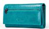 Genuine Leather Wallet RFID and Slim Zipper Clutch Wallet Teal Blue [CONTACTS] Women's Multi-Function Bi-Fold