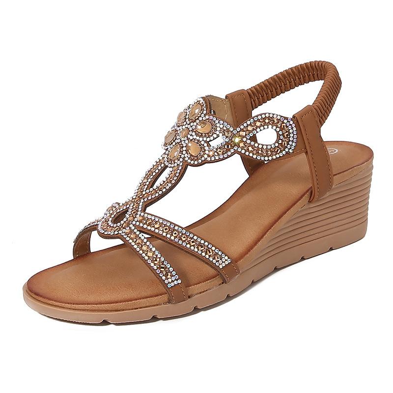2024Ladiesshoes Bohemian новые модные босоножки со стразами на платформе и танкетке женские туфли