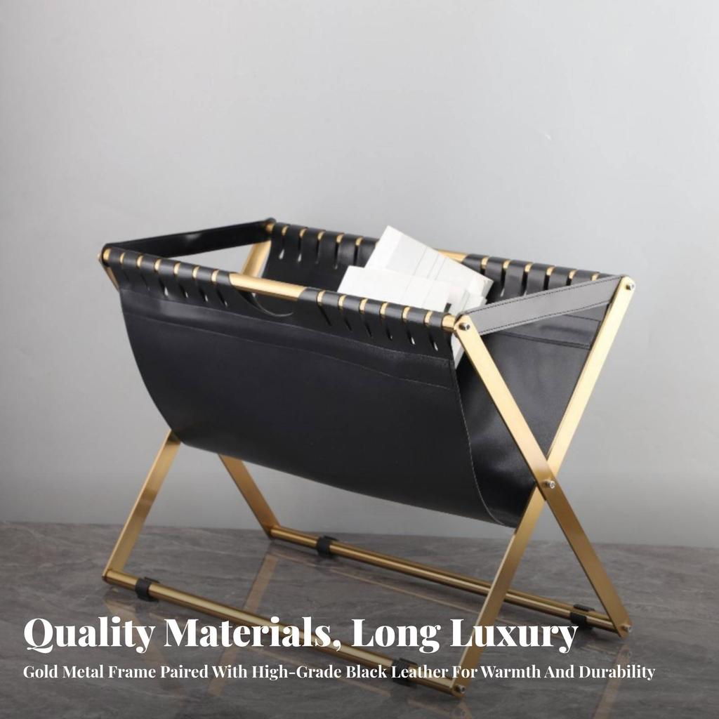 Magazine Rack with Leather Pocket Modern Luxury Furniture Stable for Office