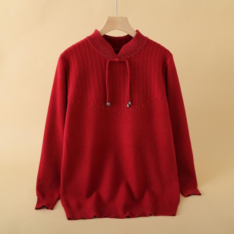 Новый стиль маминого свитера с длинными рукавами для осени и зимы, топы для женщин среднего и пожилого возраста, модная облегающая базовая рубашка