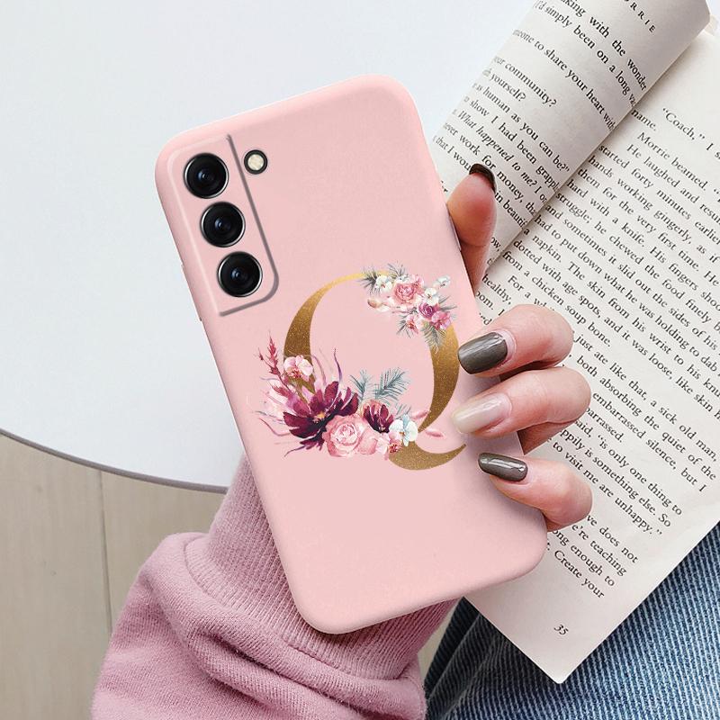 For Samsung Galaxy S22 S 22 Plus Case Flower Gold Letter A Z Soft Silicone Phone Cover For Samsung S22 Ultra Bumper S22+ Shell