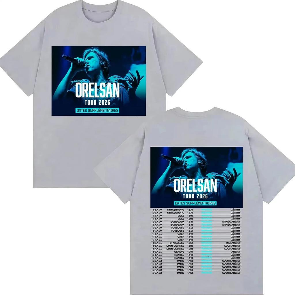 2026 Тур Футболка Рэпер Orelsan Хип-Хоп Короткий Рукав Футболка Мужская Женская Мода Двусторонний Принт Одежда Чистый Хлопок Футболки