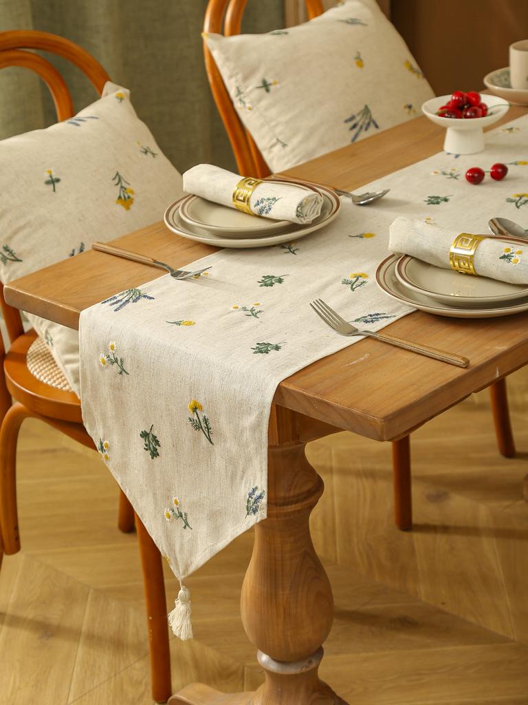 Льняной Пшеничный Бахрома Вышивка Острый Угол Флаг на Стол в Деревенском Стиле Дорожка на Стол, Украшение для Кухонного Кофейного Столика