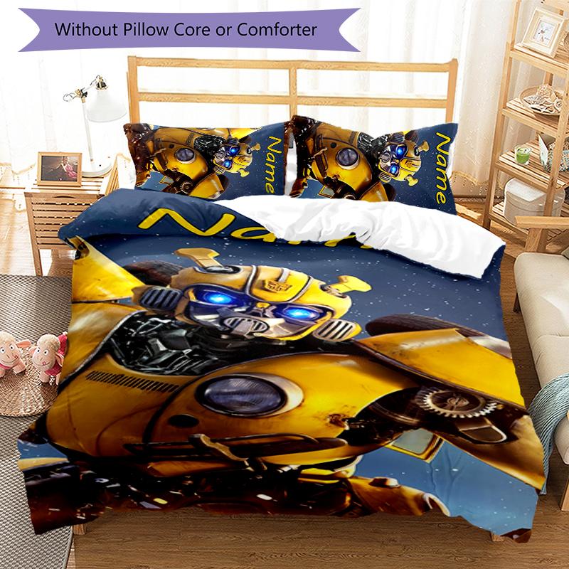 3pcs Custom Name Bumblebee Bedding Set Duvet Cover Closure Includes 1 Duvet Cover & 2 Pillowcases for All Seasons Bedroom Decor