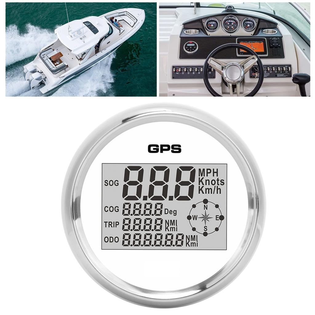 85mm Speedometer Digital GPS LCD 8 Color Backlight 0‑999 Knots KM H MPH 12V 24V White Dial Sliver Frame