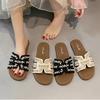 2025 New Pearl French Holiday Cool Slippers Women's Summer Wear Flat-bottomed Non-slip with Skirt Gentle One-word Slippers