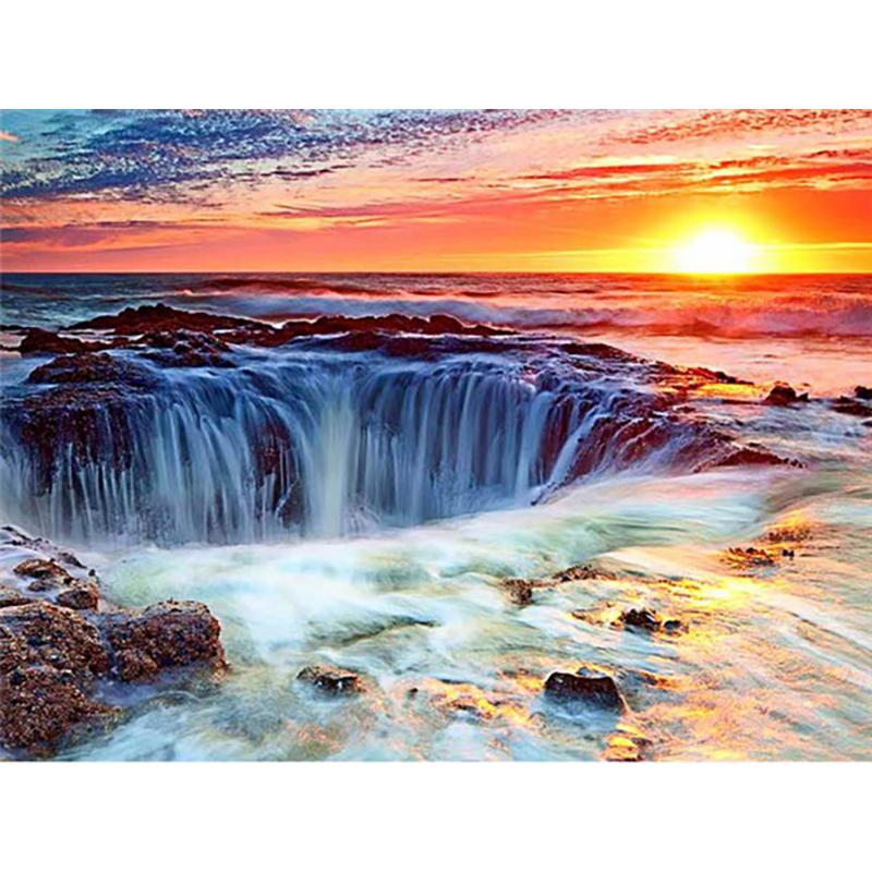 5D Diy Набор для алмазной живописи «Водопад», полная круглая дрель, пейзаж, Алмазная вышивка, мозаика, искусство, вышивка крестом, украшение для дома