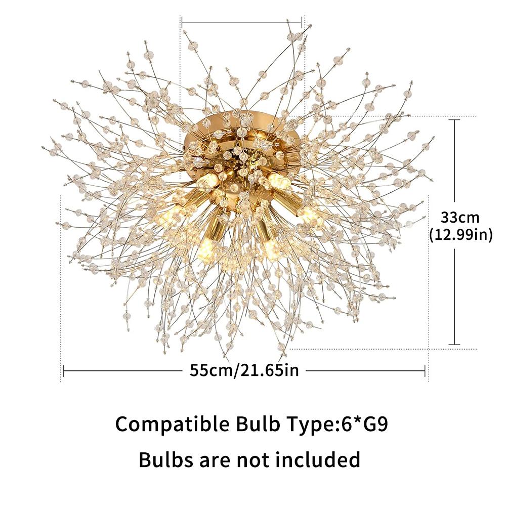 Modern Crystal Chandeliers Ceiling Light, Fireworks Chandelider, Gold Crystals Ceiling Lights, 6 G9 LED, For Living Room, Bedroom, Dining Room