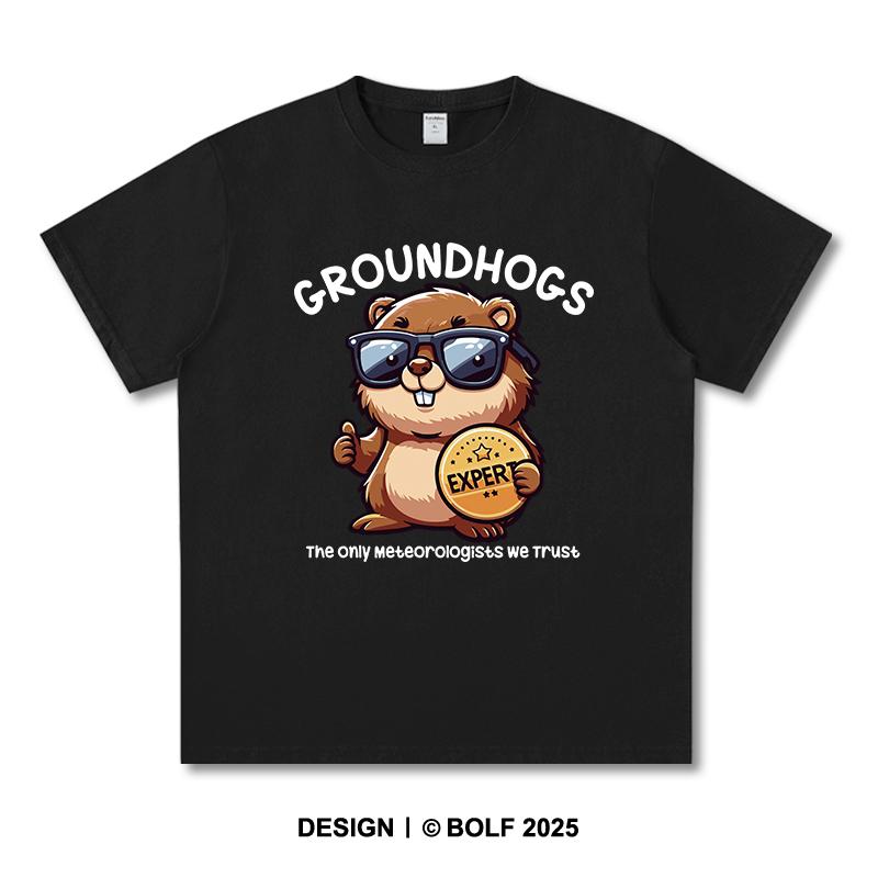 Women's Groundhogs Printed T-Shirt 100% Cotton Oversized Animal Graphic Tees for Men Summer Tops Nature Streetwear