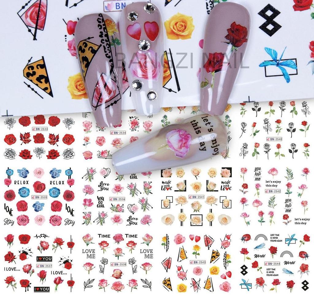 Наклейки для дизайна ногтей в 12 стилях с абстрактными, цветочными и геометрическими рисунками