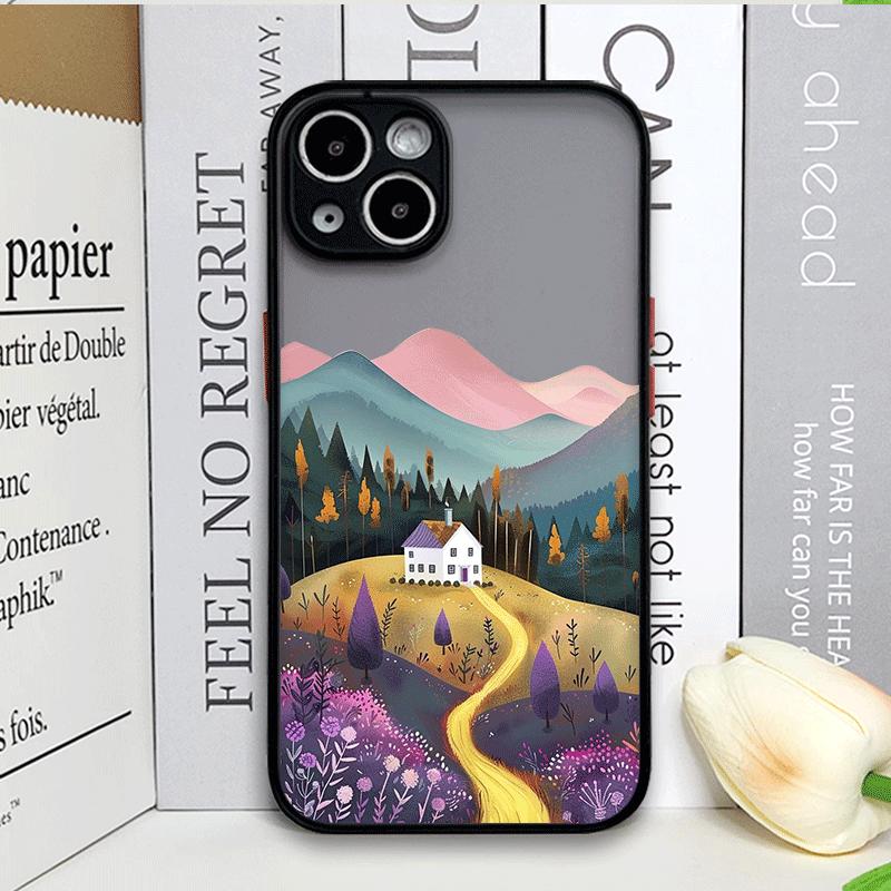 Чехол для телефона "Горная лесная деревня" для IPhone 13 12 Mini 16 15 11 14 Pro Max 7 8 Plus SE X XS Ударопрочный чехол Пейзаж с подсолнухами