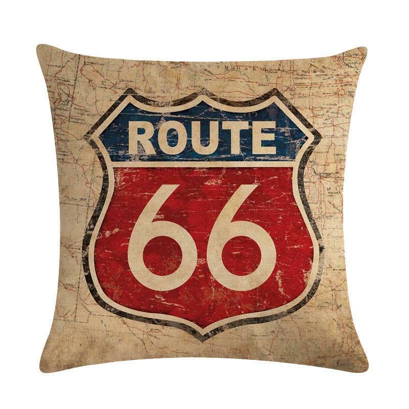 Привлекательная хлопково-льняная наволочка Route 66 с потайной молнией в стиле ар-деко