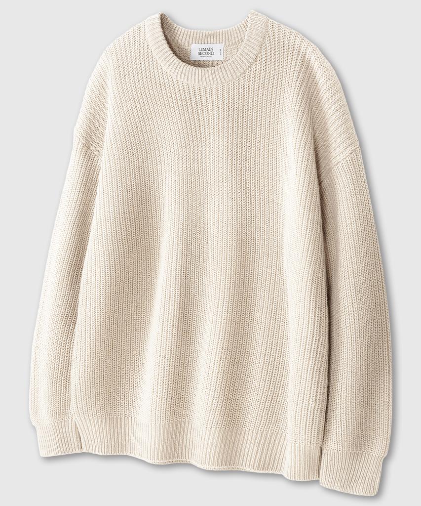 LEMAIN SECOND Oversized Voluminous Washable Crew Neck Hazzi Knit [Ivory]