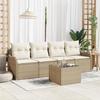 5-Piece Garden Sofa Set with Cushions Beige Synthetic Rattan, 2-Seater Garden Sofa with Cushions Rattan 3345571