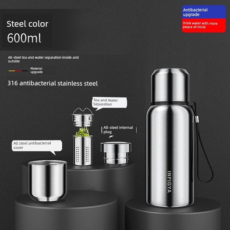 All-Steel Large-Capacity Insulated Cup 316 Stainless Steel Water Cup for Men and Women, Tea Brewing, Car-Mounted, Outdoor Tea-Water Separation Cup
