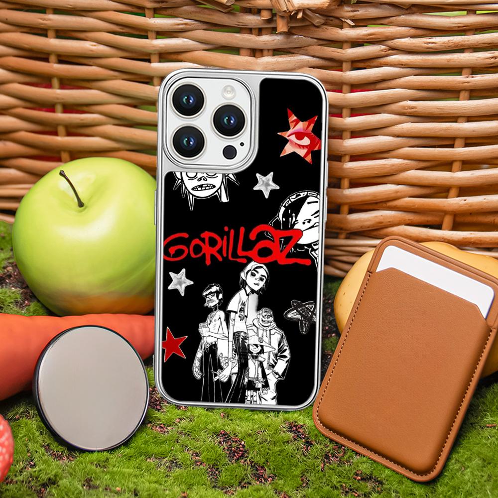 Hot band Gorillaz fashion poster design Phone Case for iPhone 16 15 14 13 12 11 Pro Max Sheepskin Silver-edged protective case