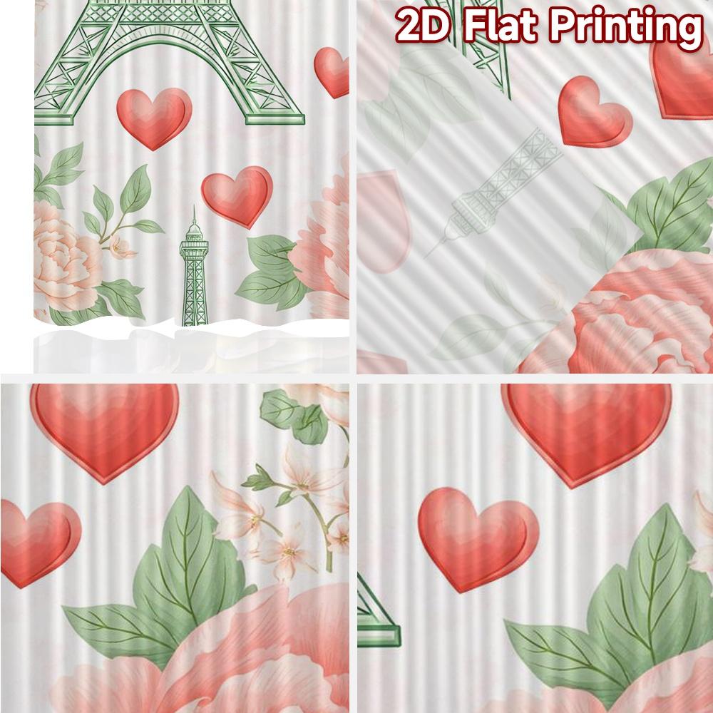 2D FLAT PRINTING 2pcs Curtains (Without Rod) Valentine's Eiffel Flowers Popular Creative Curtains Durable 100% Polyester Fabric