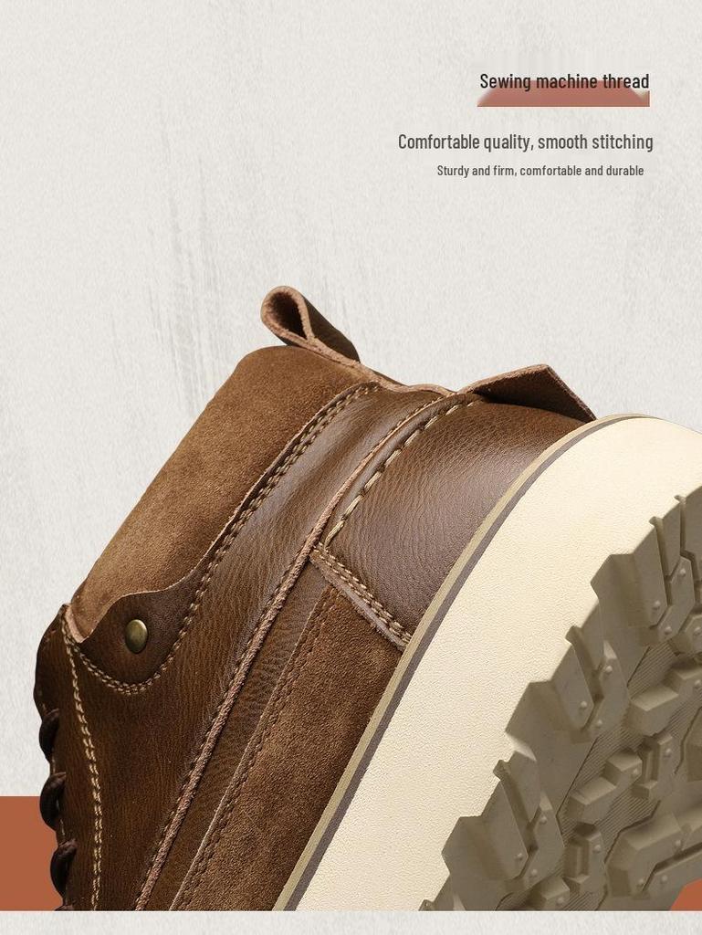 Мужские ретро высокие кожаные ботинки Мартинсы - Зимнее тепло, Толстая подошва, Увеличивающие рост, Британский стиль для осеннего тренда.