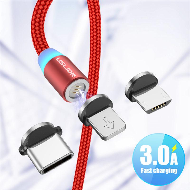 Магнитный кабель 1 м, 3 А, кабель для быстрой магнитной зарядки, микро-usb типа c для iPhone, быстрая зарядка 3,0 USB