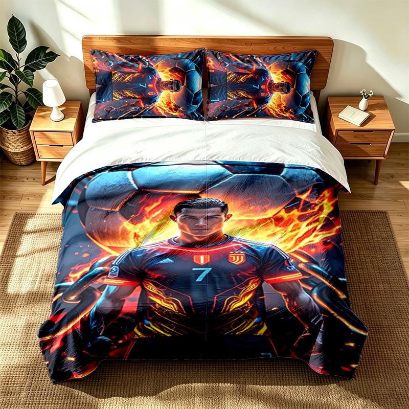 Криштиану Роналду (1) Набор из 3 предметов, подходит для спален, мягкий и удобный, идеальный подарок для семьи и друзей. Включает один пододеяльник и два