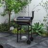 Charcoal Barbecue, BBQ Trolley with Shelves, Wheels, Lid, Thermometer, Chimney, in Metal, Black