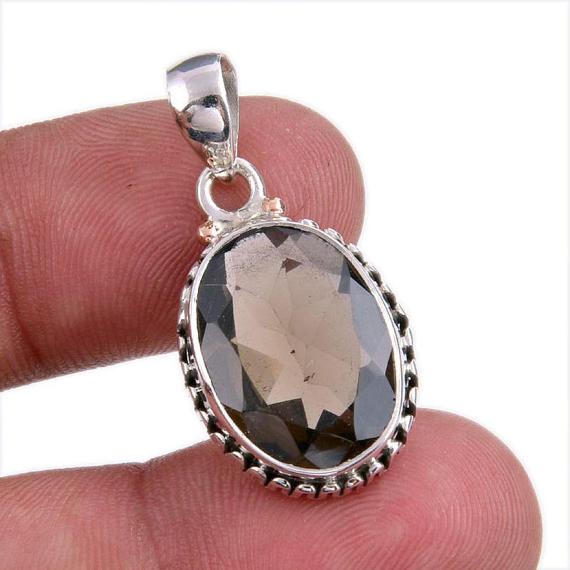 Natural Smoky Quartz Gemstone Handmade 925 Solid Silver Gift Pendant 1.25" d6I14
