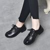 Round Head Flat Shoes Women's Single Shoes Spring New First-layer Cowhide Leather Shoes Lace-up Single Shoes Four-season Shoes