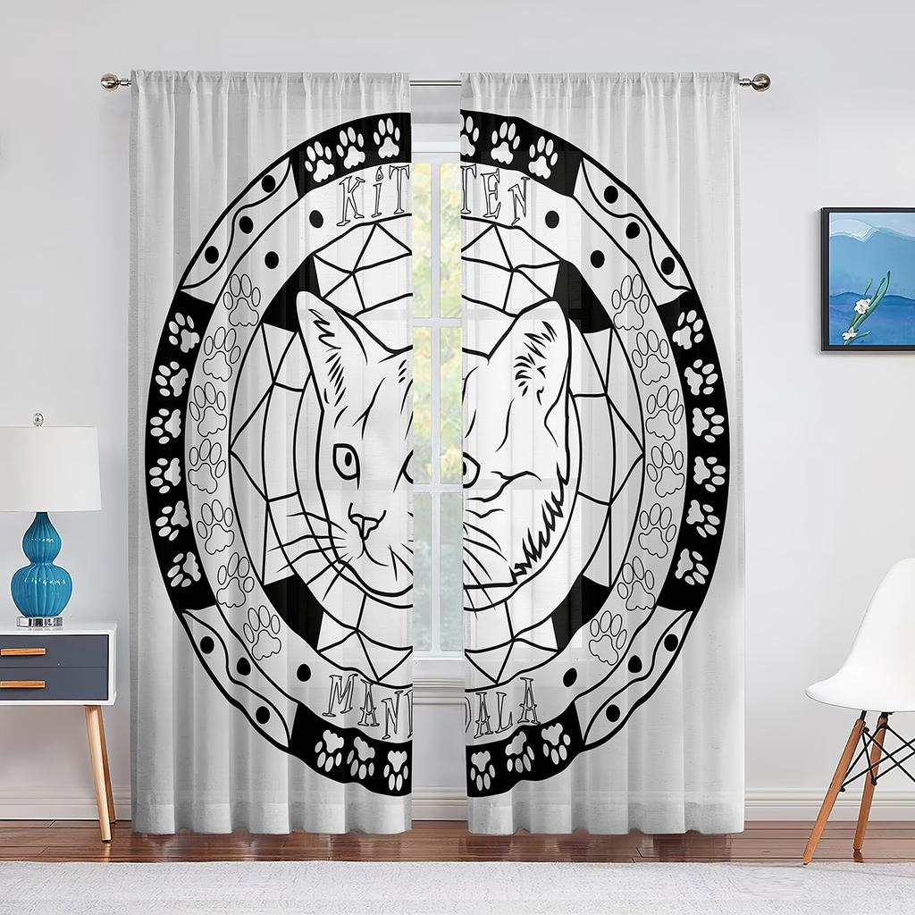 Мандала желтые цветы яркий геометрический узор прозрачные вуалевые шторы для гостиной спальни окна прозрачные тюль шторы