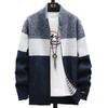 Winter Men Sweater Cardigan Patchwork Stand Collar Casual Zipper Knitted Thick Warm Sweatercoat